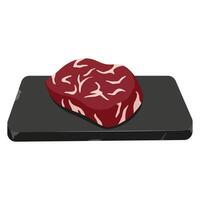 Red beef steak on stone tray. Rib eye. Lamb tasty meat. illustration vector