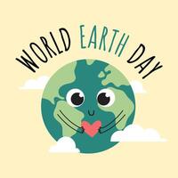 Happy Earth character with heart. World earth day. World environment day vector