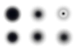 Halftone dots circles design set. Retro halftone textures vector