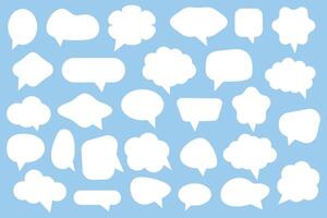 White speech bubbles set in various shapes like circle, cloud, oval, rectangle. Doodle empty message box icons set vector