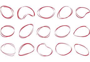 Doodle pencil drawn oval circles. Red grunge ovals and circles for highlighting vector