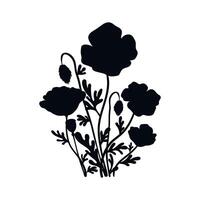 Poppy flowers bouquet silhouette isolated on white background. Poppies flowers bunch silhouettes vector