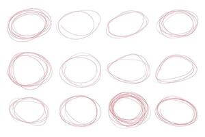 Doodle pencil drawn oval circles. Red grunge ovals and circles for highlighting vector