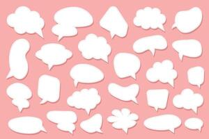 White speech bubbles set in various shapes like circle, cloud, oval, rectangle. Doodle empty message box icons set vector