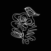 flower on it bird minimal design hand drawn one line style drawing, flower on it bird one line art continuous drawing, flower on it bird single line art vector