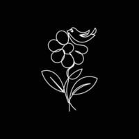 flower on it bird minimal design hand drawn one line style drawing, flower on it bird one line art continuous drawing, flower on it bird single line art vector