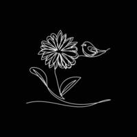 flower on it bird minimal design hand drawn one line style drawing, flower on it bird one line art continuous drawing, flower on it bird single line art vector