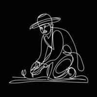 farmer with plant minimal design hand drawn one line style drawing, farmer with plant one line art continuous drawing, farmer with plant single line art vector