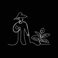 farmer with plant minimal design hand drawn one line style drawing, farmer with plant one line art continuous drawing, farmer with plant single line art vector