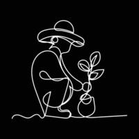 farmer with plant minimal design hand drawn one line style drawing, farmer with plant one line art continuous drawing, farmer with plant single line art vector