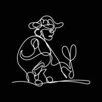 farmer with plant minimal design hand drawn one line style drawing, farmer with plant one line art continuous drawing, farmer with plant single line art vector