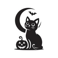 Halloween black cat silhouette, black cat black and white color, black cat art design style vector