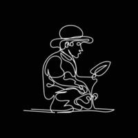 farmer with plant minimal design hand drawn one line style drawing, farmer with plant one line art continuous drawing, farmer with plant single line art vector