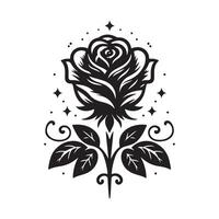 rose silhouette, rose black and white color, rose art design style vector