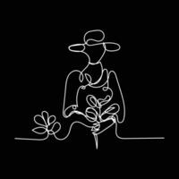 farmer with plant minimal design hand drawn one line style drawing, farmer with plant one line art continuous drawing, farmer with plant single line art vector