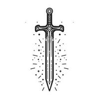 hand drawn warrior sword illustration design black and white vector