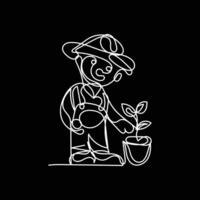 farmer with plant minimal design hand drawn one line style drawing, farmer with plant one line art continuous drawing, farmer with plant single line art vector