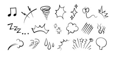 Manga or anime comic emoticon element graphic effects hand drawn doodle illustration set. vector