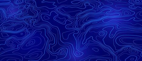 Ocean topographic line map with curvy wave isolines illustration. vector