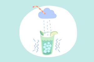 Glass of lemonade, cloud and rain cocktail vector