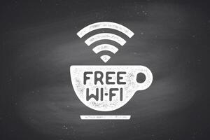 Poster with cup of coffee and text Free WiFi vector