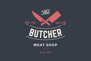 emblema de Carnicero carne tienda con cuchilla de carnicero y cocineros cuchillos vector