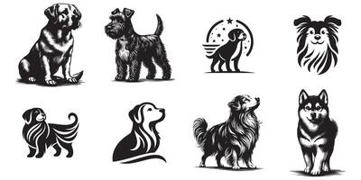 dog silhouette , dog black and white color, dog art design vector