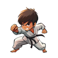 Cartoon little boy training karate png