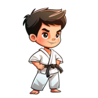 Cartoon young man training karate png