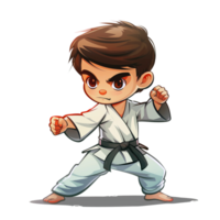 Illustration of little boy practicing taekwondo png