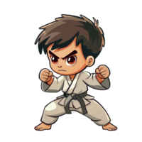 Illustration of young boy take karate fighting pose png