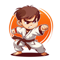 Illustration of little boy training karate png