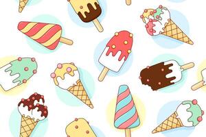 Colorful seamless pattern with ice cream different pastel color in line graphic vector