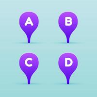 Map violet pin icon with letter on a blue background. illustration. vector