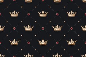 Seamless gold patter and king crown with diamond vector