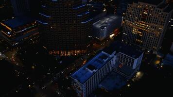 Movement in a city at night in an aerial shot 4k background video