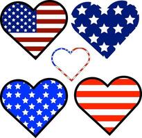 4th of July Hearts in USA Flag Design. Hearts in Stars and Stripes. Patriotic Decoration for Independence Day, Art. Fourth of July America with Love. Memorial Day. illustration vector