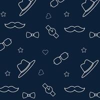 Add a touch of gentlemans style to your projects with this seamless wallpaper pattern featuring mustaches, bow ties, watches, and hats vector