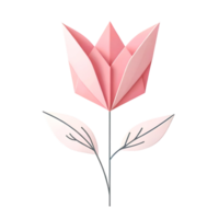 rosa origami tulipano fiore con foglie, carta arte disegno, decorativo floreale preparativi per Fai da te progetti, fatto a mano regalo idee, carta artigianato, casa arredamento, 4k sfondo, saluto carta, parete arte, maglietta png