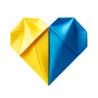 feito à mão papel origami coração com azul e amarelo cores isolado em branco fundo autismo consciência conceito png