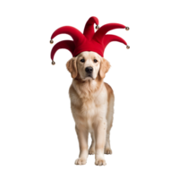 d'or retriever dans rouge bouffon chapeau png