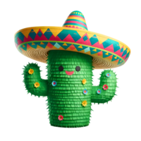 Vibrant Green Cactus Pinata with Brightly Colored Sombrero Isolated on White Background - Perfect for Mexican-Themed Parties, Cinco de Mayo, and Fiesta Celebrations png