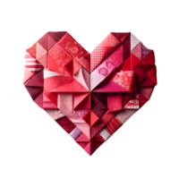 röd origami hjärta med olika mönster på en transparent bakgrund, detaljerad papper konst, valentines dag, handgjort hantverk, affisch, vägg konst png