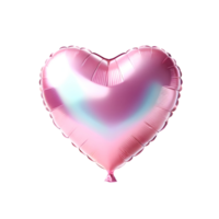 Rosa em forma de coração iridescente balão isolado contra branco fundo, brilhante e reflexivo superfície, romântico tema png