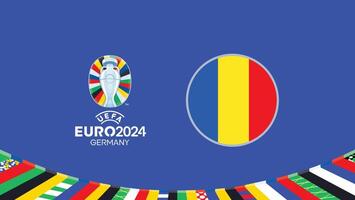 euro 2024 Alemania Rumania bandera equipos diseño con oficial símbolo logo resumen países europeo fútbol americano ilustración vector