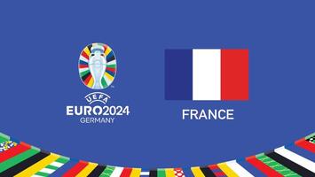 euro 2024 Francia emblema bandera equipos diseño con oficial símbolo logo resumen países europeo fútbol americano ilustración vector