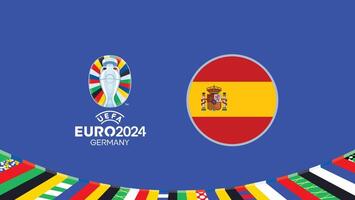 Euro 2024 Germany Spain Flag Teams Design With Official Symbol Logo Abstract Countries European Football Illustration vector