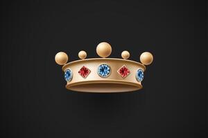 icono de oro real corona con rojo y azul diamante vector