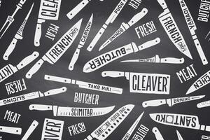 Seamless pattern and background of Meat, Fish cutting knives vector
