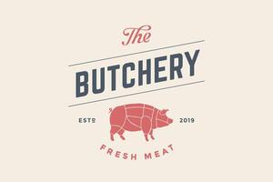 Emblem of Butchery meat shop with Pig silhouette vector